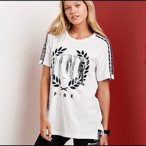 NWT pink rainbow flip bling campus shirt sz XS